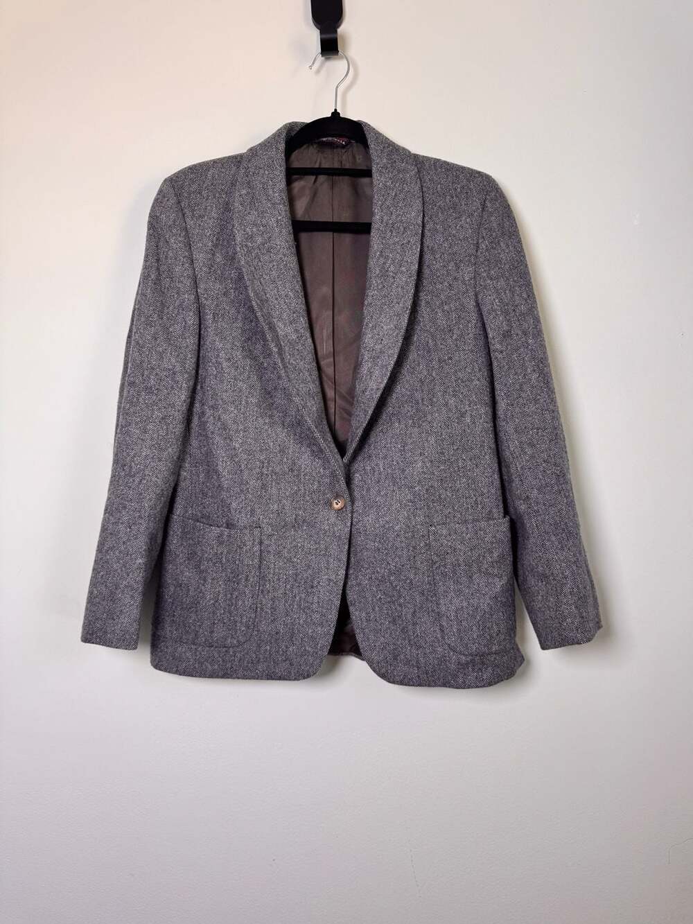 B.J. Keats Ltd. Vintage Herringbone Wool Blazer Gray